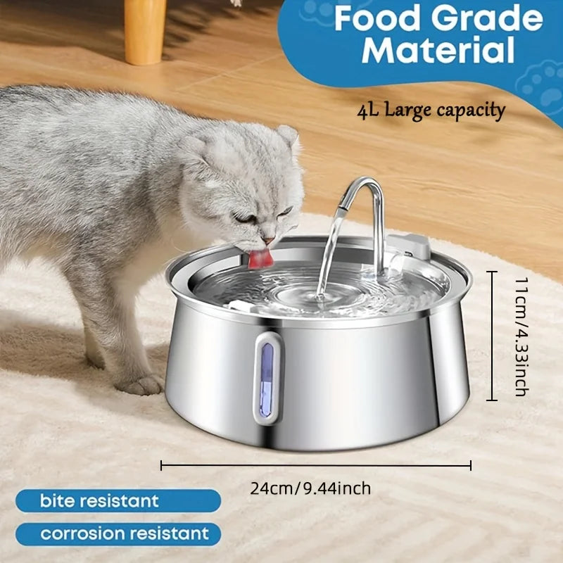 4L Cat Water Fountain Stainless Steel Automatic Pet Water Dispenser Ultra Quiet Dog Water Fountain with Filter Cat Products