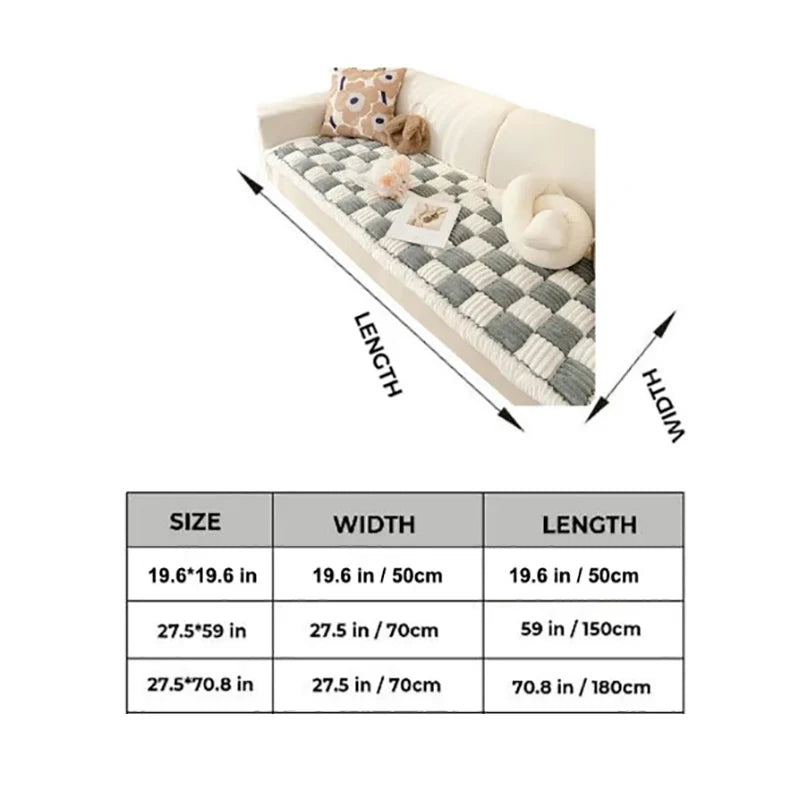 Anti-Slip Modern Luxury Cat Sofa Protector Cream-Coloured Plaid Square Pet Mat Bed Couch Cover Breathable Plush