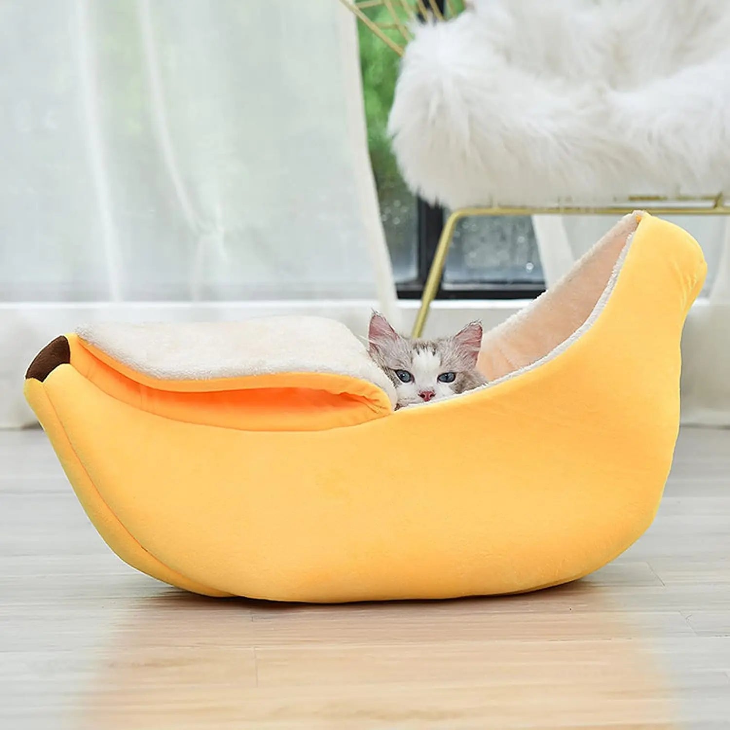 Banana Cat Bed House Cute Funny Cozy Cat Mat Beds Warm Durable Portable Pet Basket Kennel Dog Cushion White Lining Multicolor