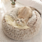 Comfortable Long Plush Cat Bed Round Pet House Cushion Winter Cat House Warm Kitty Basket Nest for Small Medium Cat 60cm