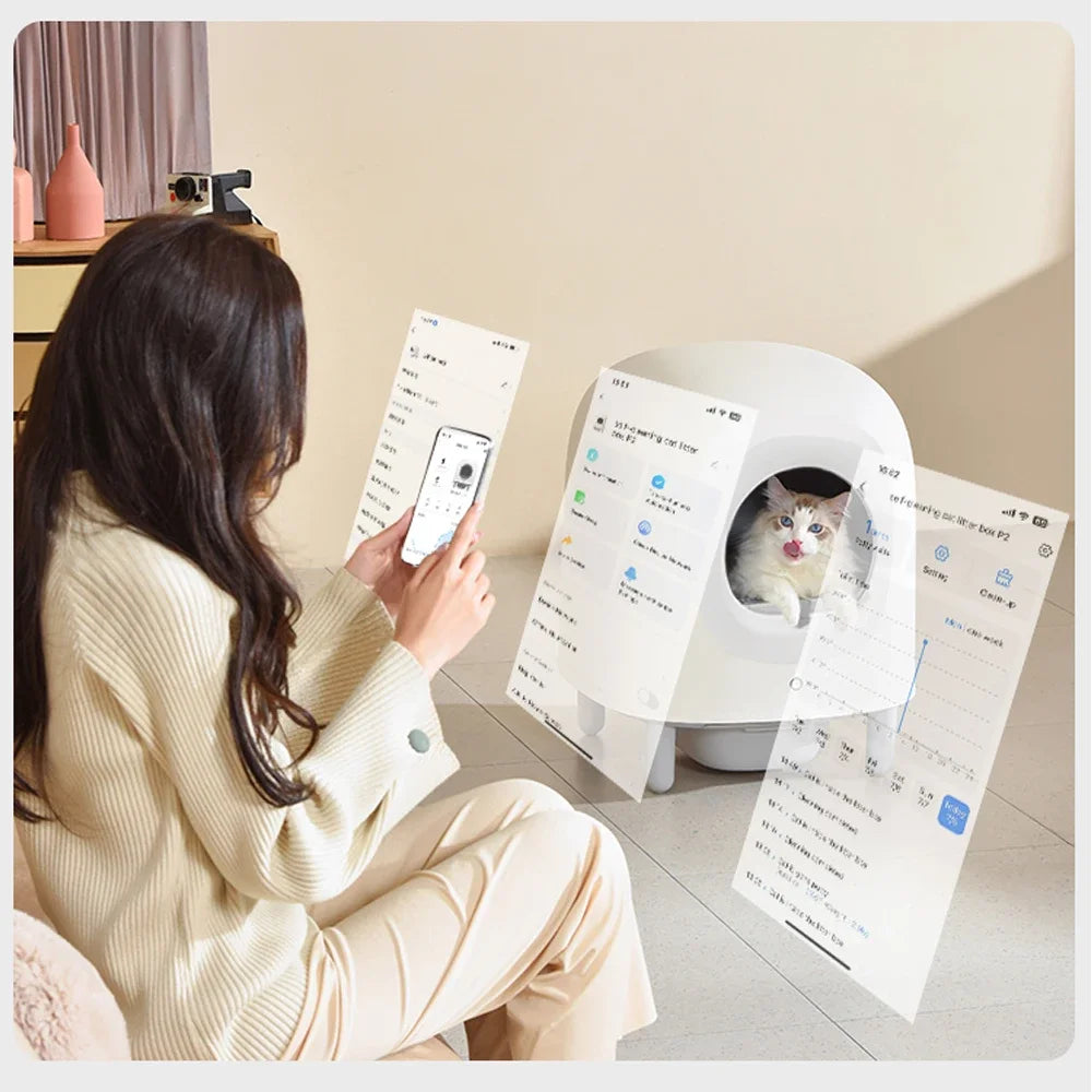Petree Smart Cat Litter Box Automatic Self Cleaning Litter Box WIFI Remote Control Pet Tray Weighable and Detachable Cat Toilet