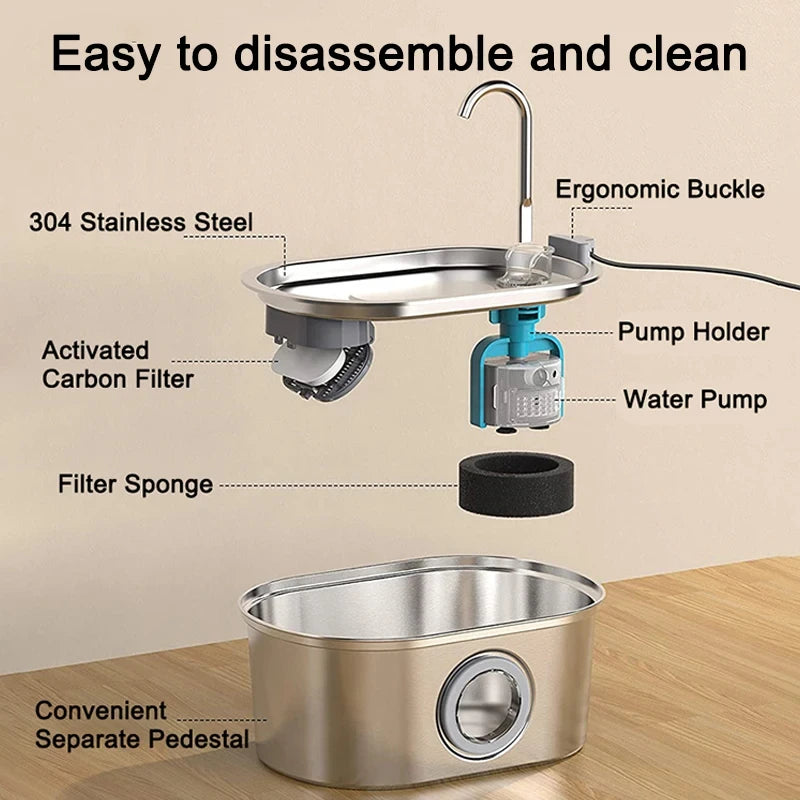 3.2L Stainless Steel Cat Fountain with Water Level Window USB Charging Pet Water Fountain Cat Dog Water Dispenser for Cat