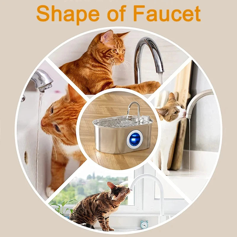 3.2L Stainless Steel Cat Fountain with Water Level Window USB Charging Pet Water Fountain Cat Dog Water Dispenser for Cat