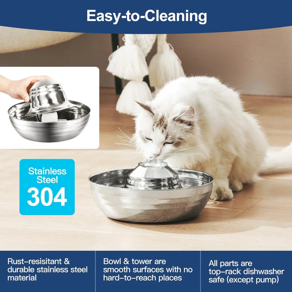 2L/67oz Automatic Dog Water Fountain Stainless Steel Pet Fountain Dog Water Dispenser with Quiet Pump Cat Fountain Dog Products