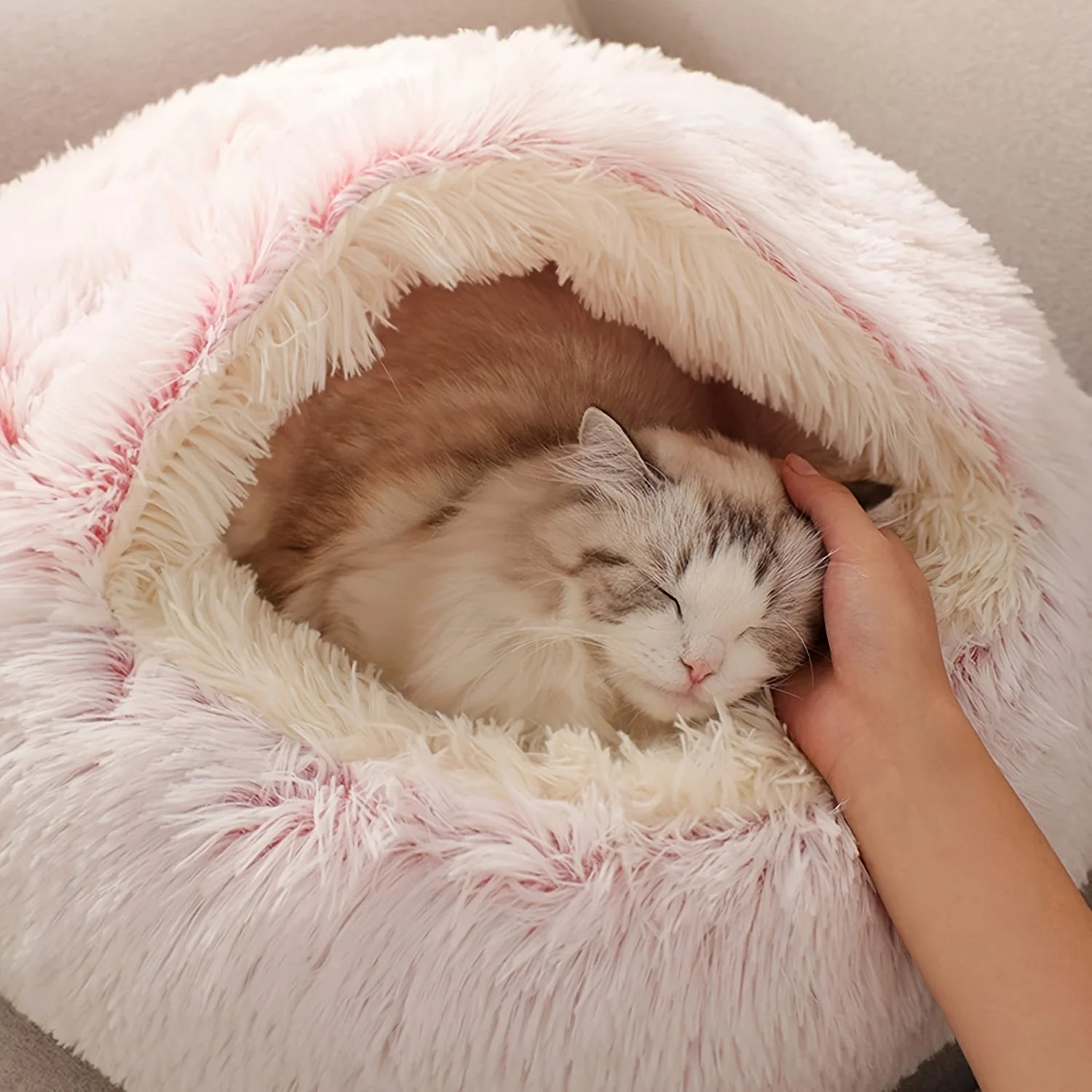 Comfortable Long Plush Cat Bed Round Pet House Cushion Winter Cat House Warm Kitty Basket Nest for Small Medium Cat 60cm