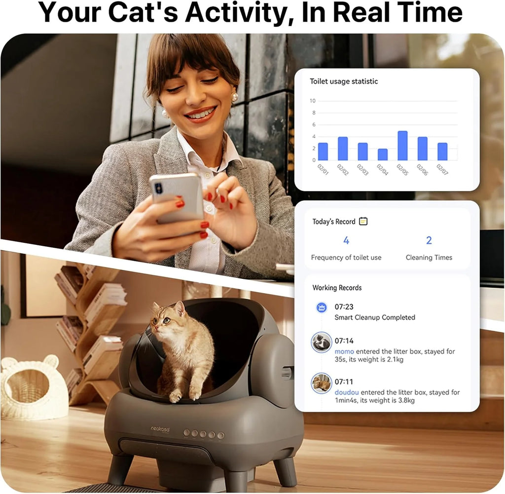 M1 Open-Top Self Cleaning Cat Litter Box with APP Control Automatic Cat Toilet Odor-Free Waste Disposal with Trash Bags