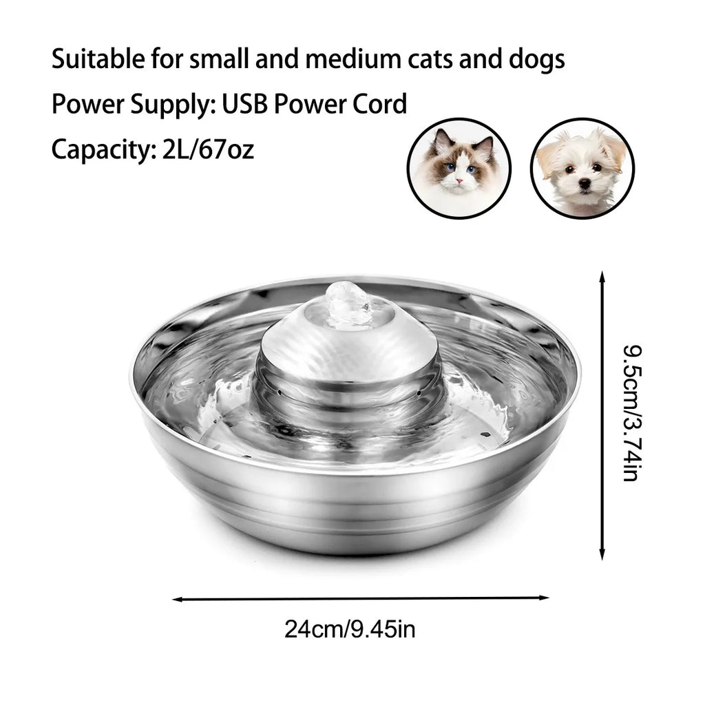 2L/67oz Automatic Dog Water Fountain Stainless Steel Pet Fountain Dog Water Dispenser with Quiet Pump Cat Fountain Dog Products