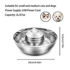 2L/67oz Automatic Dog Water Fountain Stainless Steel Pet Fountain Dog Water Dispenser with Quiet Pump Cat Fountain Dog Products