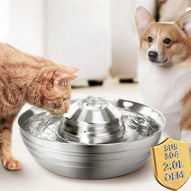 2L/67oz Automatic Dog Water Fountain Stainless Steel Pet Fountain Dog Water Dispenser with Quiet Pump Cat Fountain Dog Products
