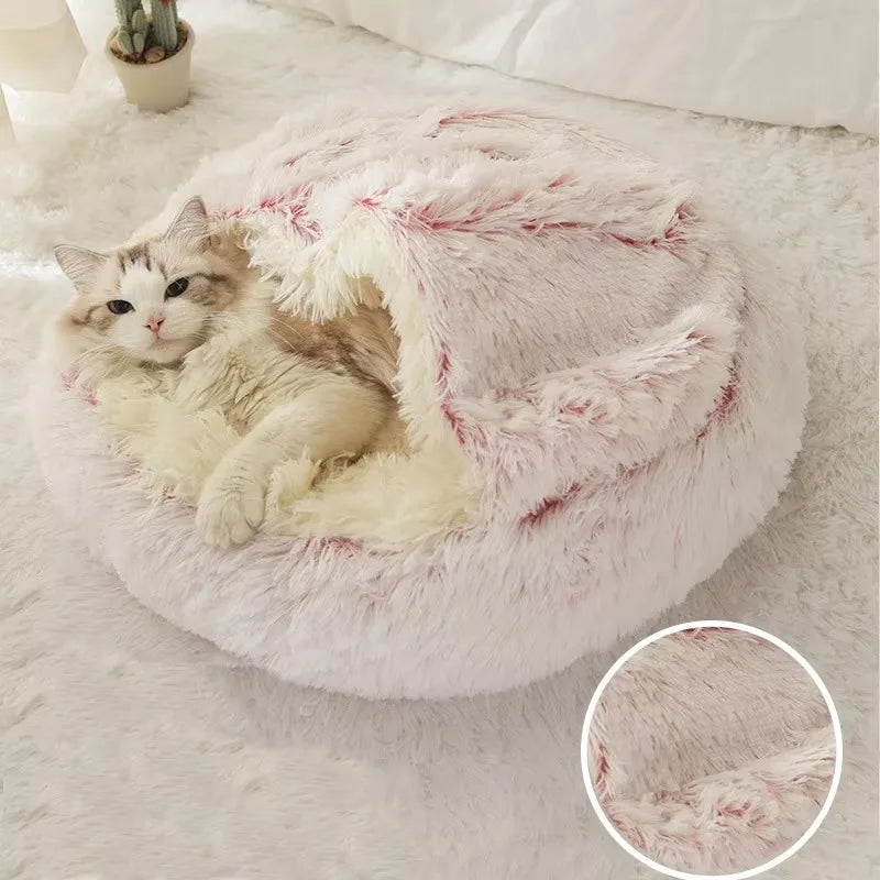 Winter Long Plush Solid Cat Bed & Pet Cage Warm Cushion Basket Dog Bed Sleep Bag Nest for Small Cats