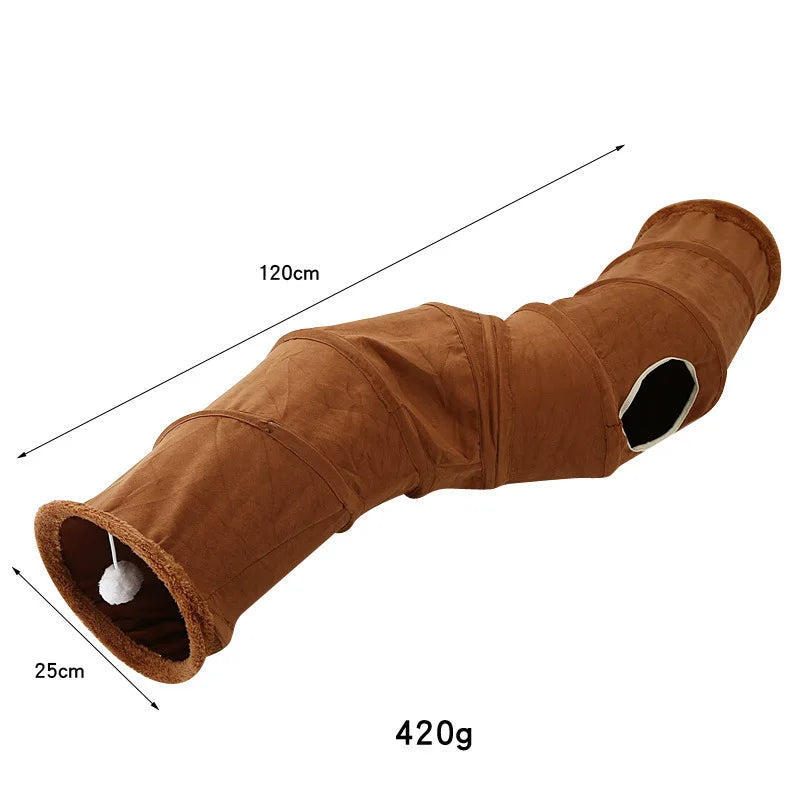 Collapsible Cat Tunnel Cat Toys Play S Shape Tunnel Durable Suede Hideaway Interactive Pet Crinkle Tunnel with Ball Cat Supplies