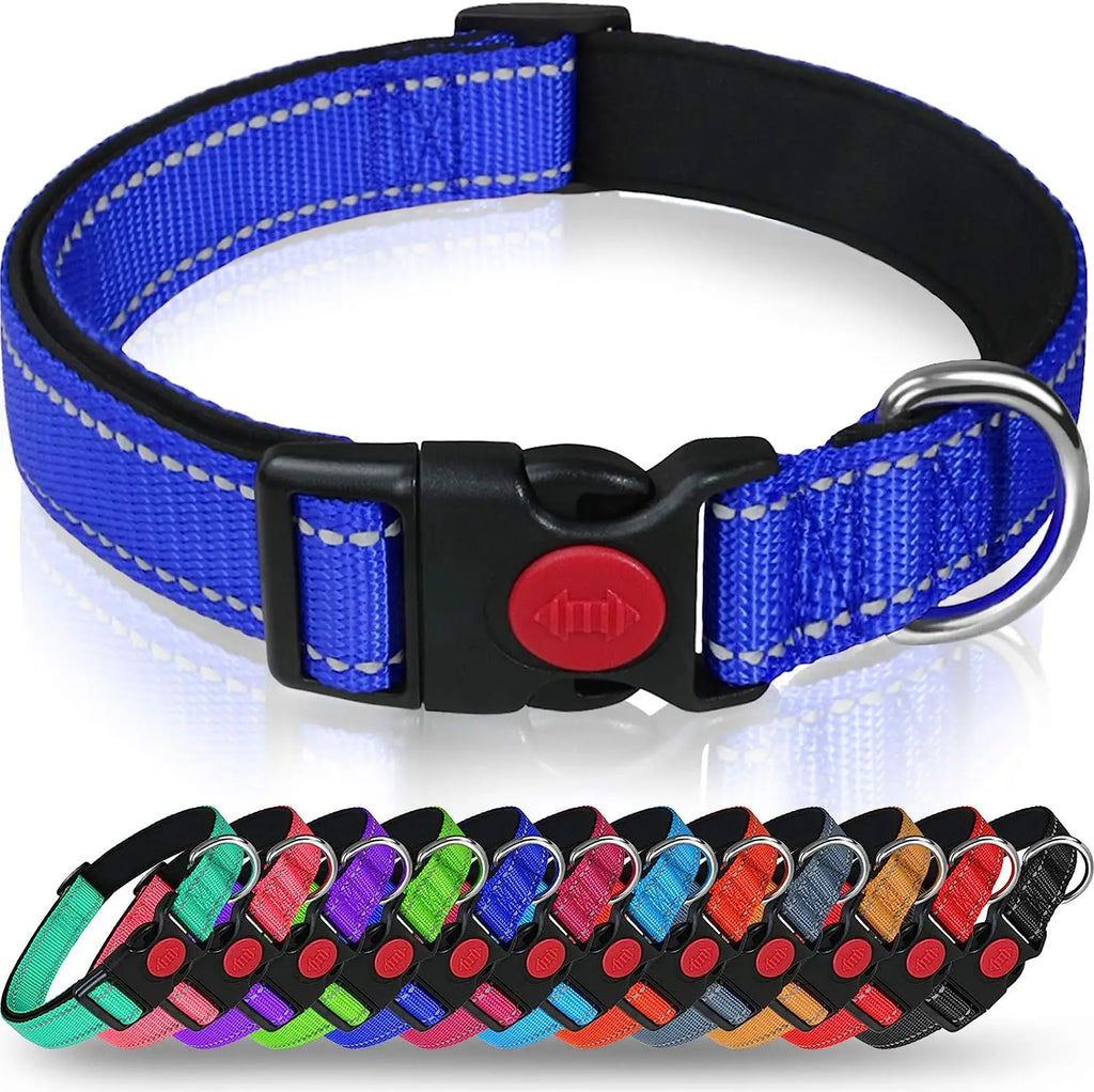 Reflective Personalized Dog Collar with Safety Locking Buckle Adjustable Nylon for Dogs-OEM Custom Logo