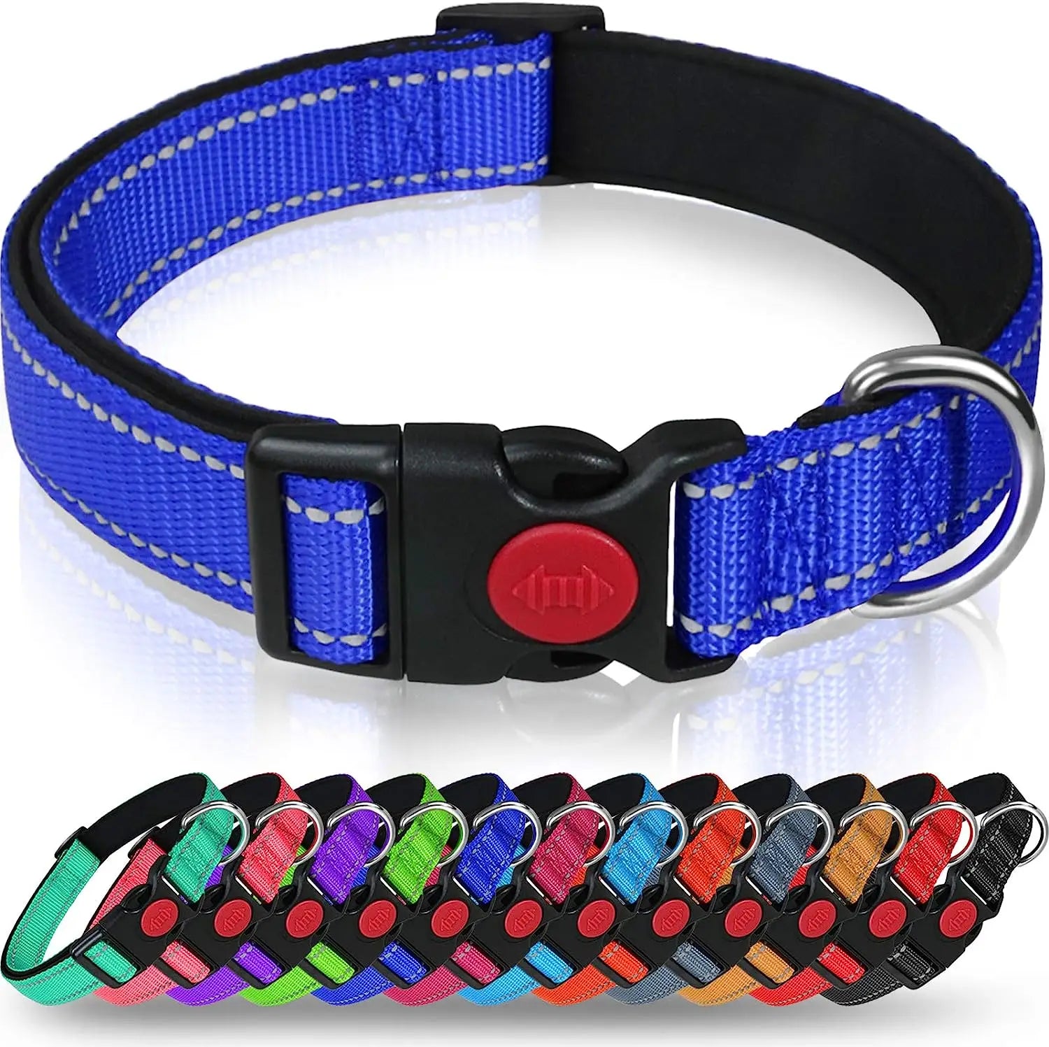 Reflective Personalized Dog Collar with Safety Locking Buckle Adjustable Nylon for Dogs-OEM Custom Logo