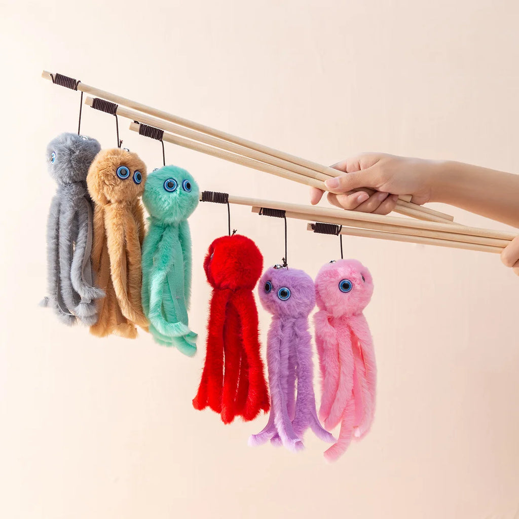 Kitten Play Interactive Cat Toys Cat Teaser Wand Fun Pet Plush Octopus Pole Cute Fun Toys Cat Supplies