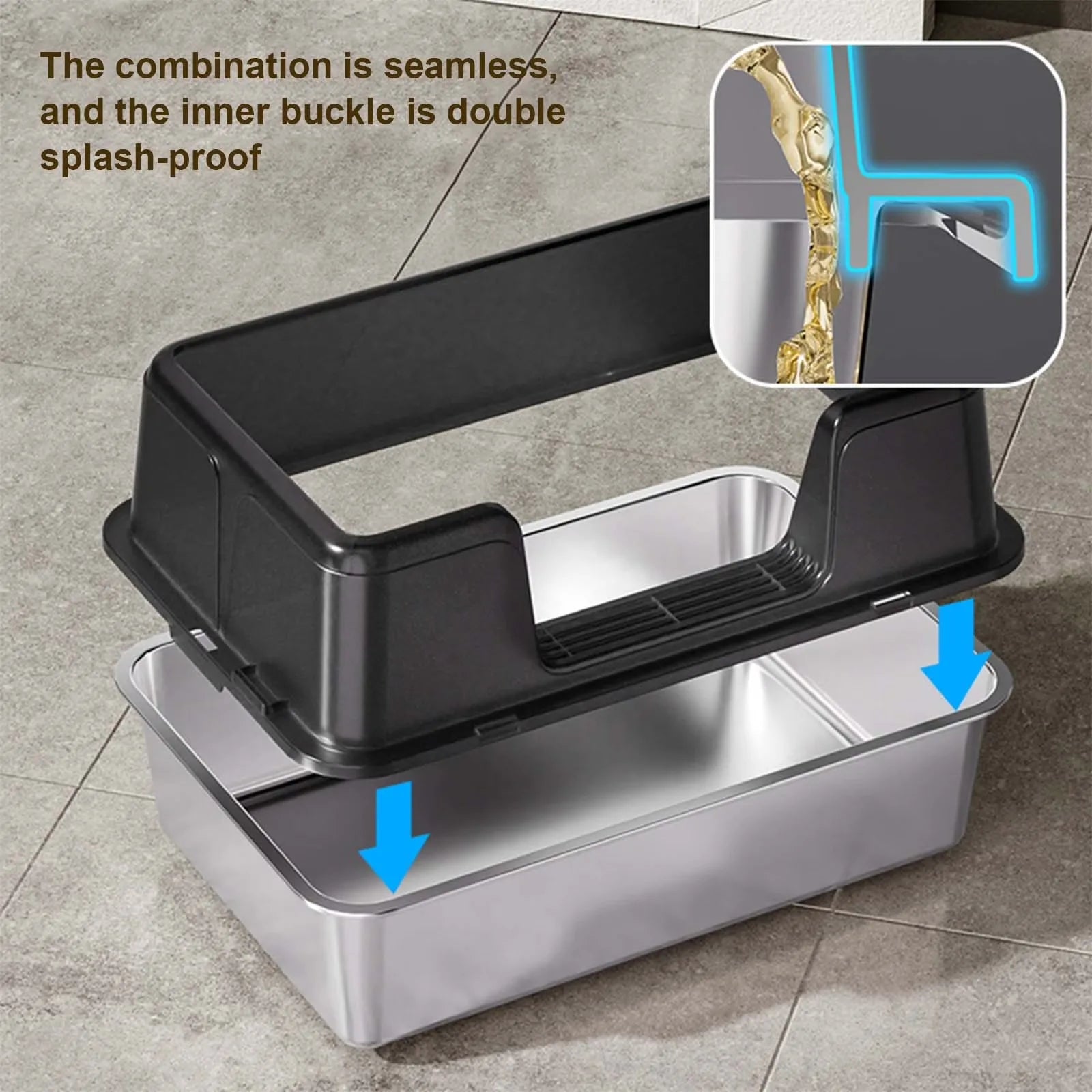 Custom Semi-Enclosed Stainless Steel Cat Litter Box Large Cat Toilet for Large Cats Easy Clean Metal Litter Pan Anti-Leakage