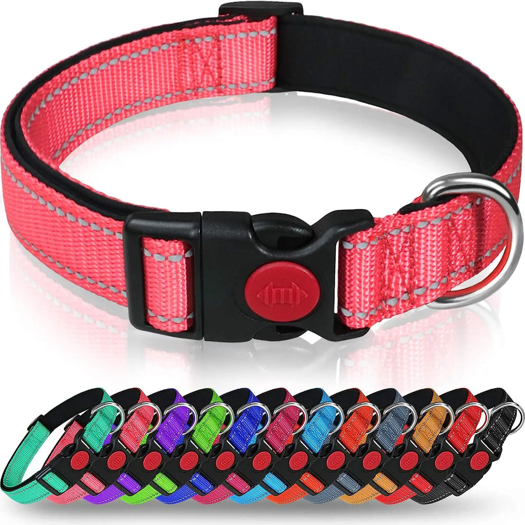 Reflective Personalized Dog Collar with Safety Locking Buckle Adjustable Nylon for Dogs-OEM Custom Logo