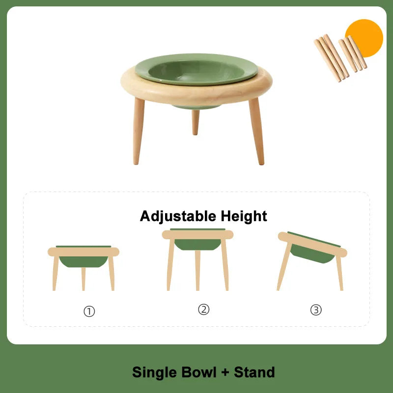 Ceramic Cat Bowl with Wood Stand High Shelf Tableware Set Puppy Double Food Bowls Small Dog Water Bowl Cat Feeder Pet Supplies