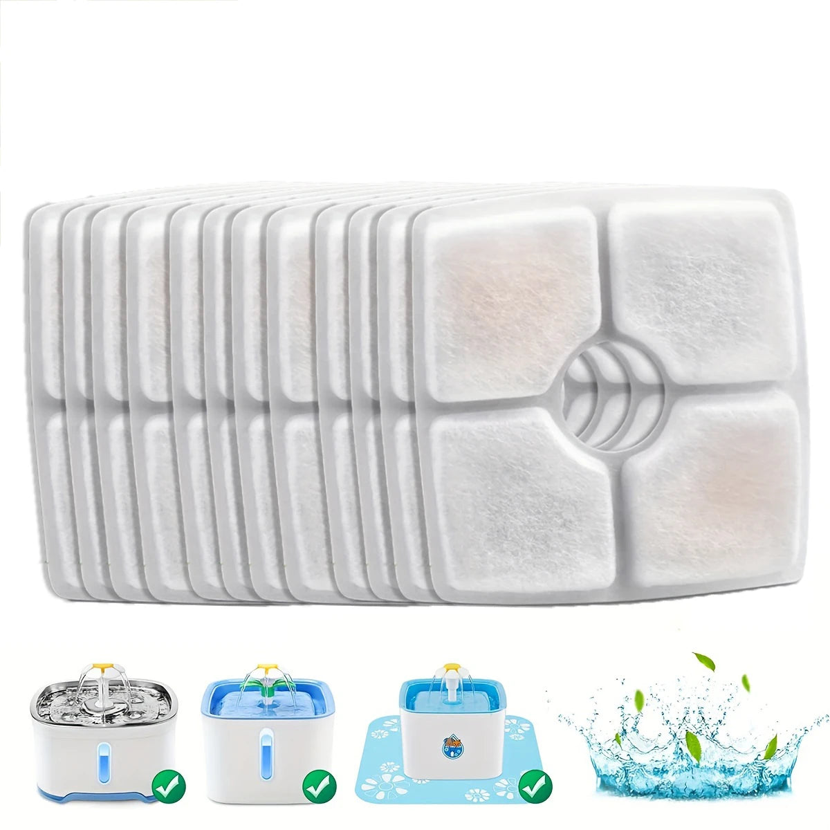 Pack 12 Portable Triple Filtration Automatic Cat Water Fountain Filters Replacement for 80oz/2.5L Square Cat Fountain 12pcs/Pack