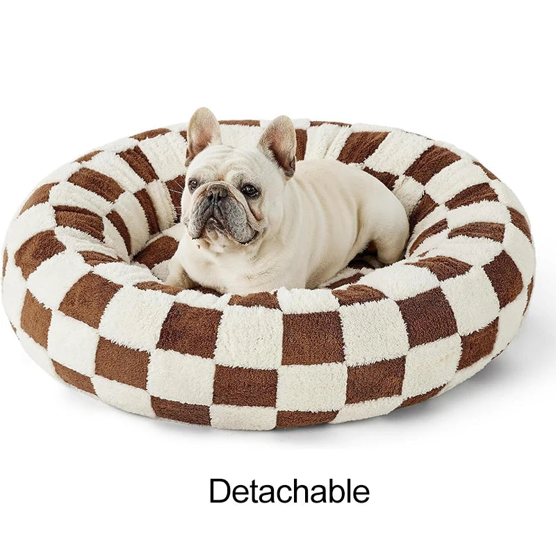 Donut Small Dog Bed Round Cat Beds for Indoor Cats Anti-Anxiety Calming Pet Beds Washable Cute Modern Cat Nest