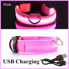 Nylon LED Pet Dog Collar Night Safety Flashing Glow in the Dark Dog Leash Dogs Luminous Collars Pet Supplies OEM Custom LOGO