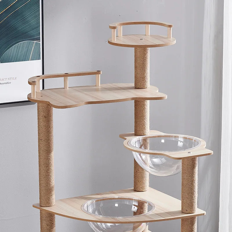 Eco-Friendly Cat Scratcher Tower with Sisal Posts and Wood Frame Cat Toys Tree Hammock Climbing Frame Carton Packed