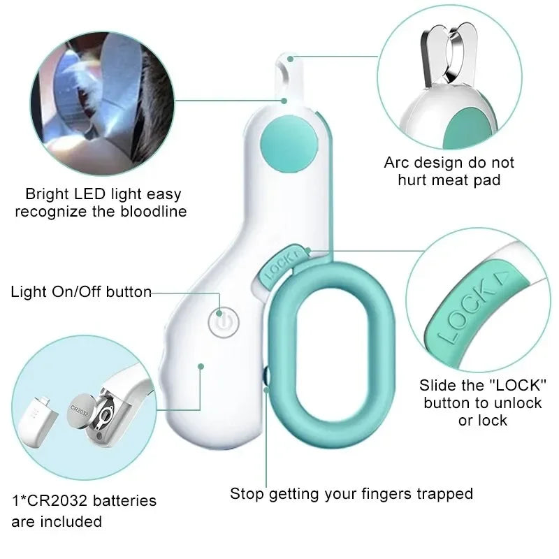 LED Cat Dog Nail Clipper Cutter Professional Pet Claw Trimmer Safety Lock Dog Cleaning Puppy Kitten Animals Care Grooming Tools