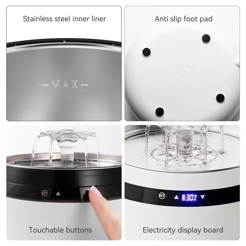 2025 New 2L OEM Smart Cat Water Fountain Touch Screen Heated Controllable Temperature Sensor Automatic Cat Water Dispenser