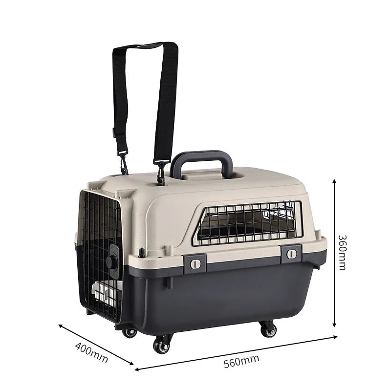 Luxury Large Pet Trolley Case Portable Plastic Dog Carrier Flight Crate with Large Capacity for Travel Cage