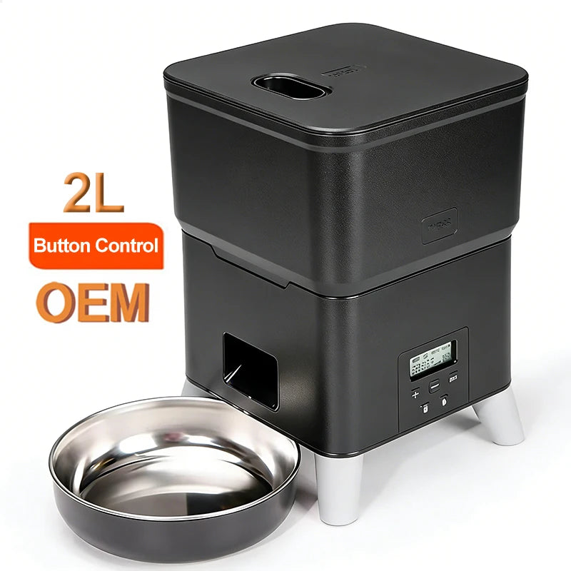 OEM 2L Eco-Friendly Plastic Luxurious Automatic Pet Feeder Smart Dog Cat Food Dispenser LCD Display Battery Powered Timed