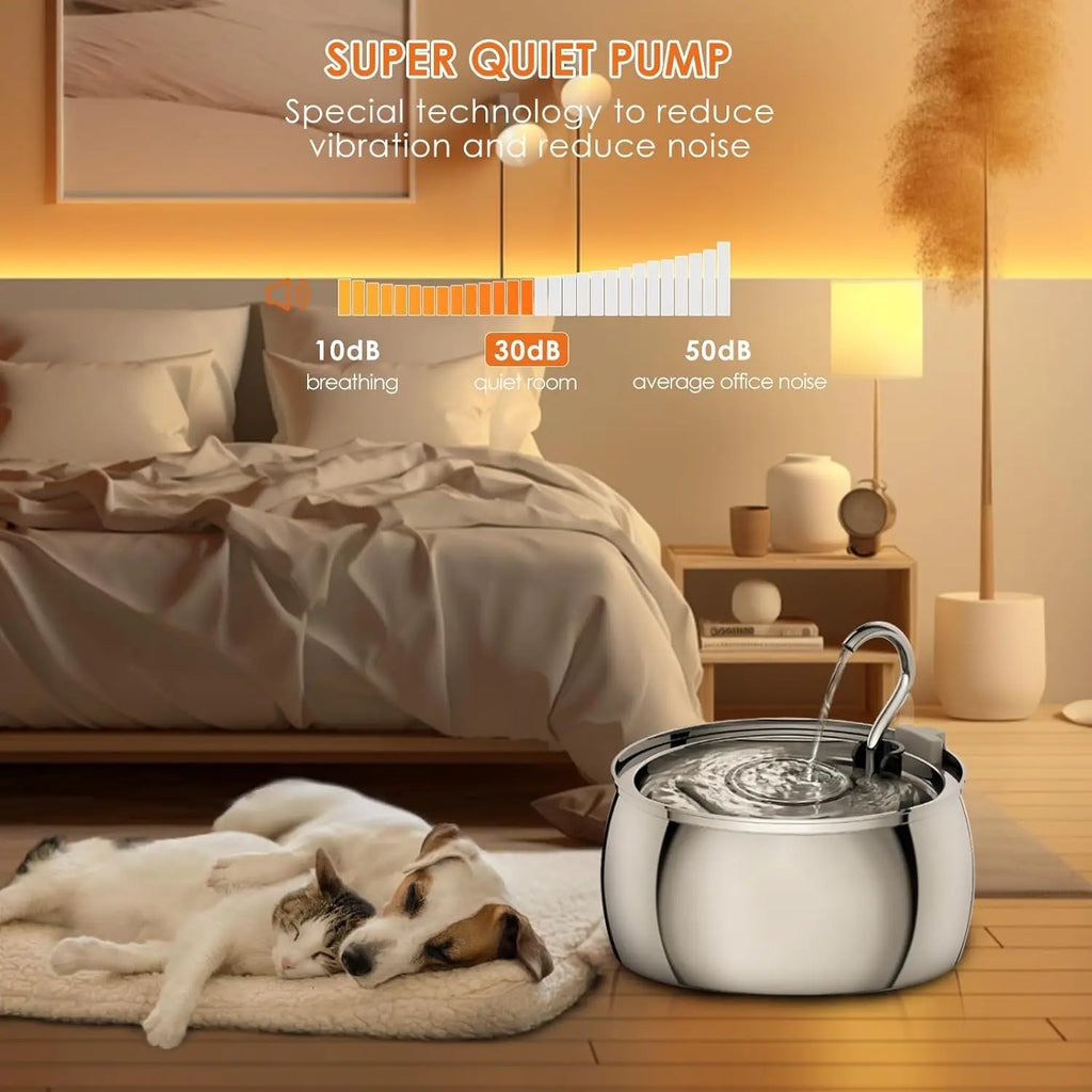 Ultra-Quiet 4.0L/1.1Gal Stainless Steel Cat Water Fountain with Automatic Indoor Pet Water Dispenser and Pump