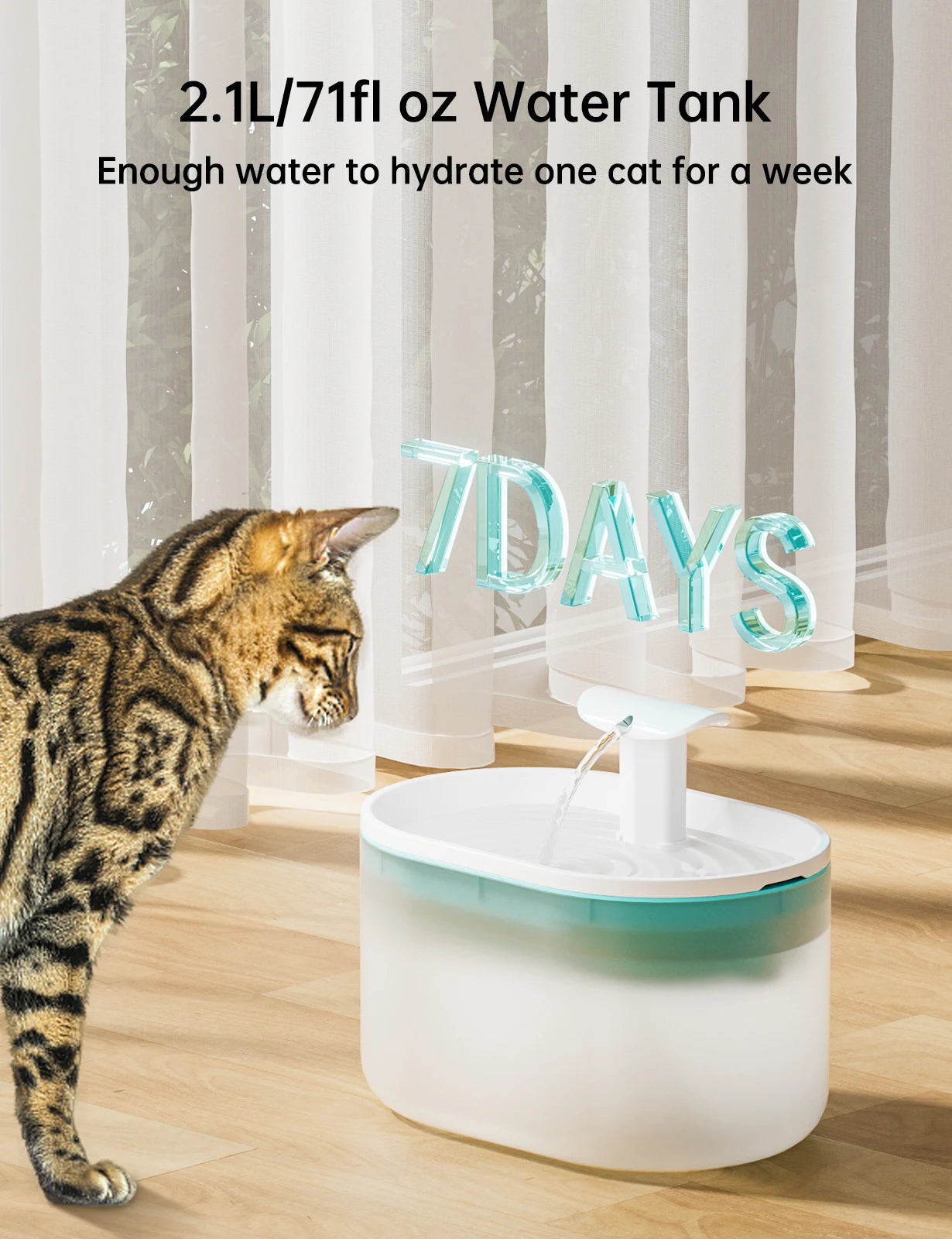 Cat Water Fountain 2.1L Ultra Quiet Plastic Pet Water Fountain for Cats BPA-Free Cat Fountain for Drinking Pet Water Dispenser