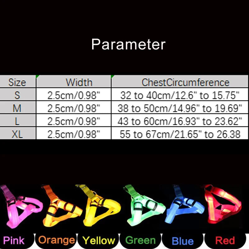 Adjustable LED Dog Harness No Pull Small Medium Glowing Nylon Breast Band Night Safety Pets Dog Accessories