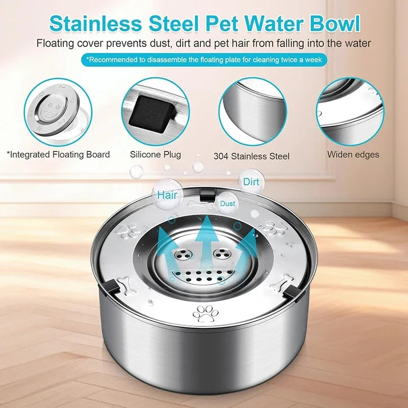 1/3L Stainless Steel Dog Floating Bowl No Spill Anti-Splash Dog Water Dispenser Non-Slip Dog Cat Pet Water Feeder Bowl Pet Bowls
