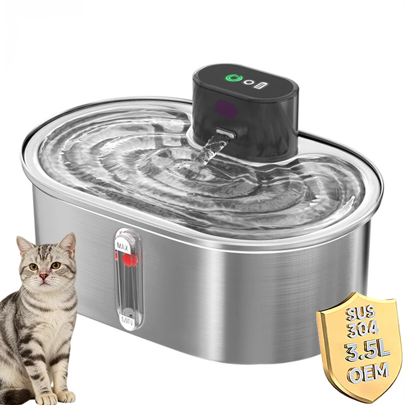 OEM 3L Automatic Cat Water Fountain Stainless Steel with Sensor Battery Cordless Pet Water Dispenser for Multiple Cats