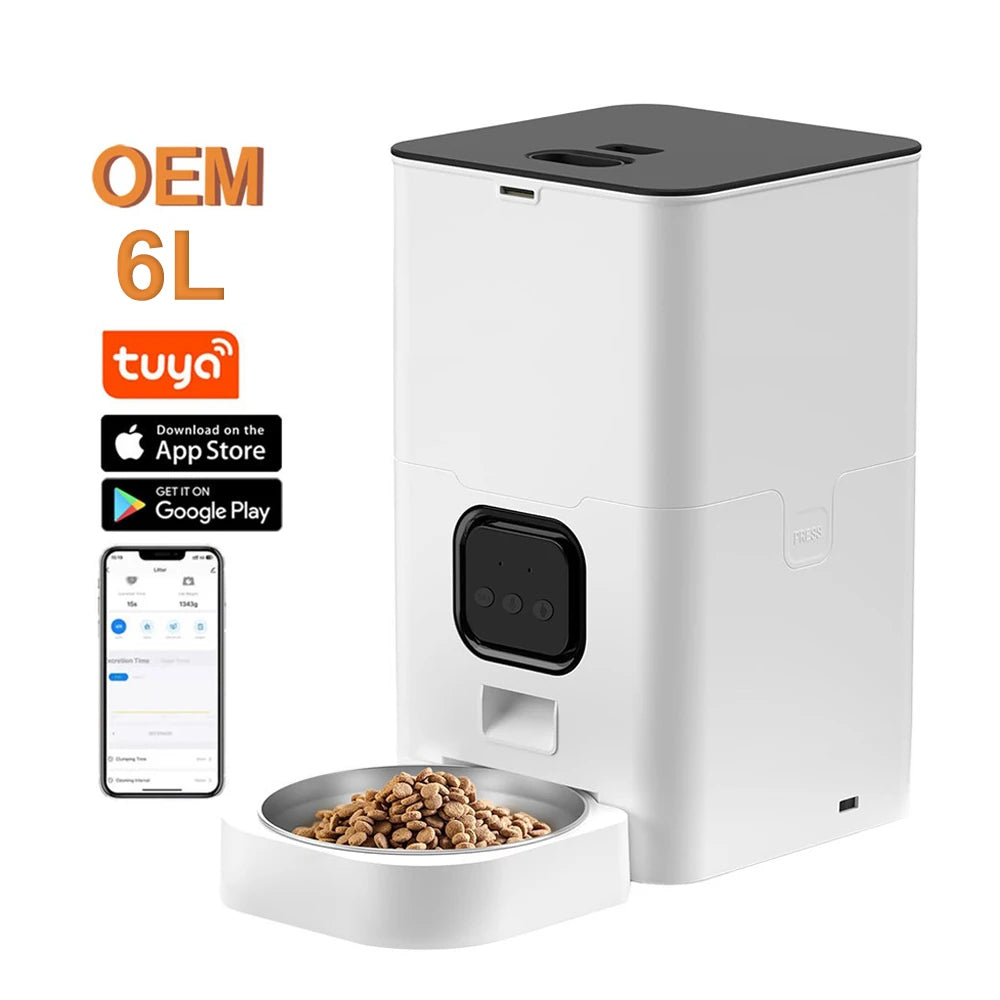 OEM 6L Smart WIFI Automatic Pet Feeder APP Control Cat Food Dispenser Automatic Cat Feeder Pet Timing Voice Cat Products
