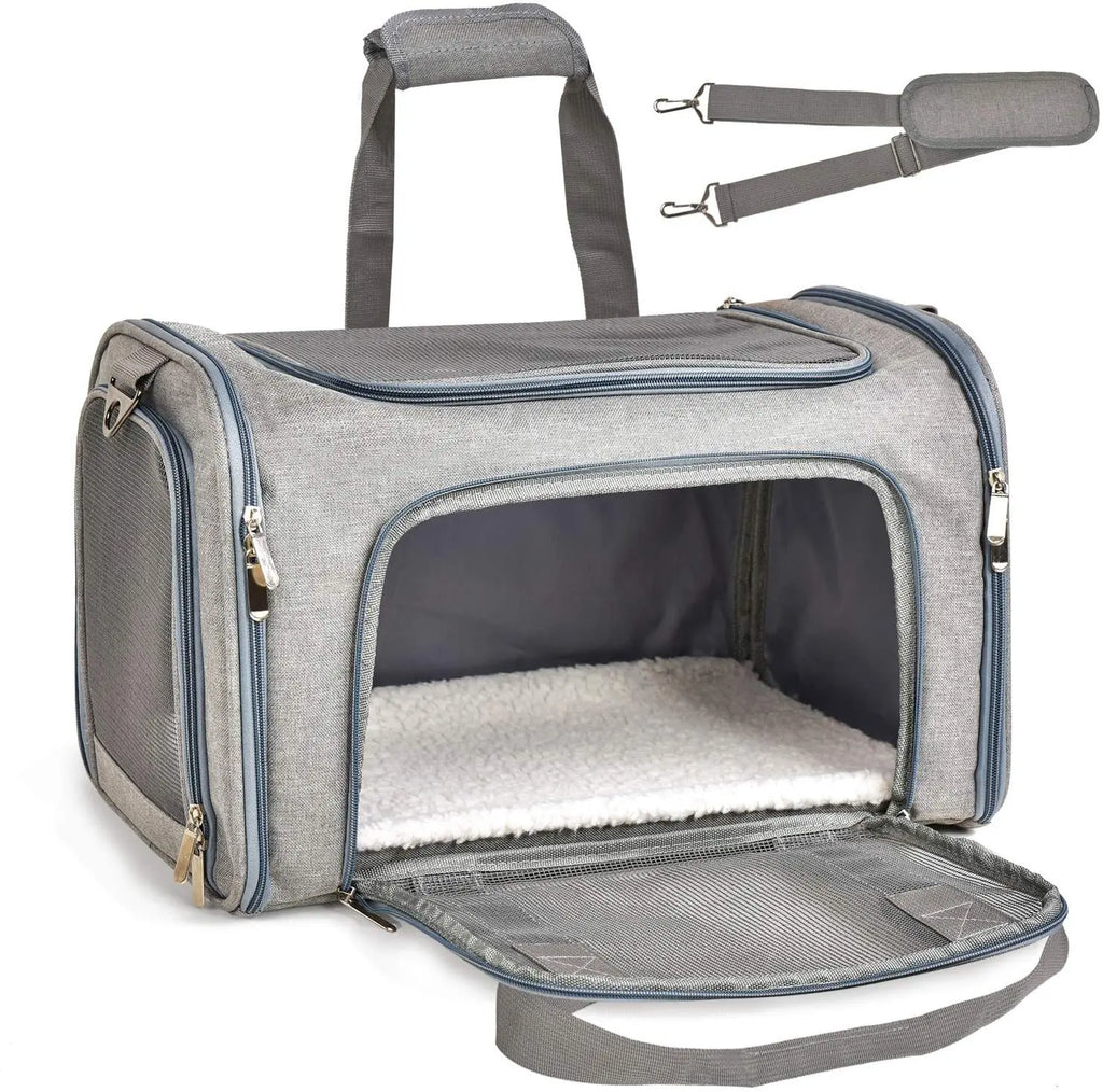 Eco-Friendly Oxford Solid Pattern Zipper Closure Airline Approved Small Dog Carrier Soft Sided Collapsible Puppy Dog Travel Bag