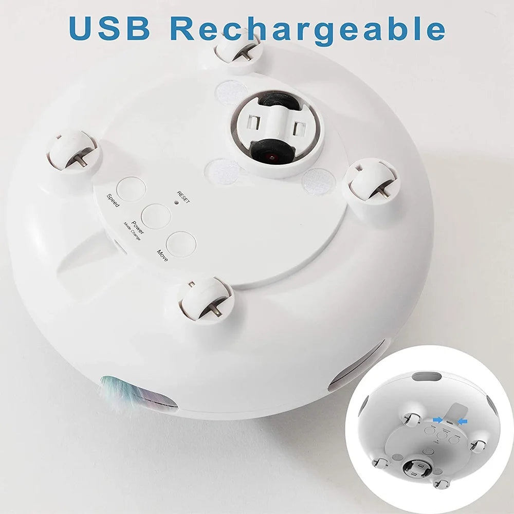 UFO Interactive Cat Toy Cat Upgraded Pop and Play Toy with Rotating Feather USB Charging Smart Mode Indoor Cats Relieve Boredom