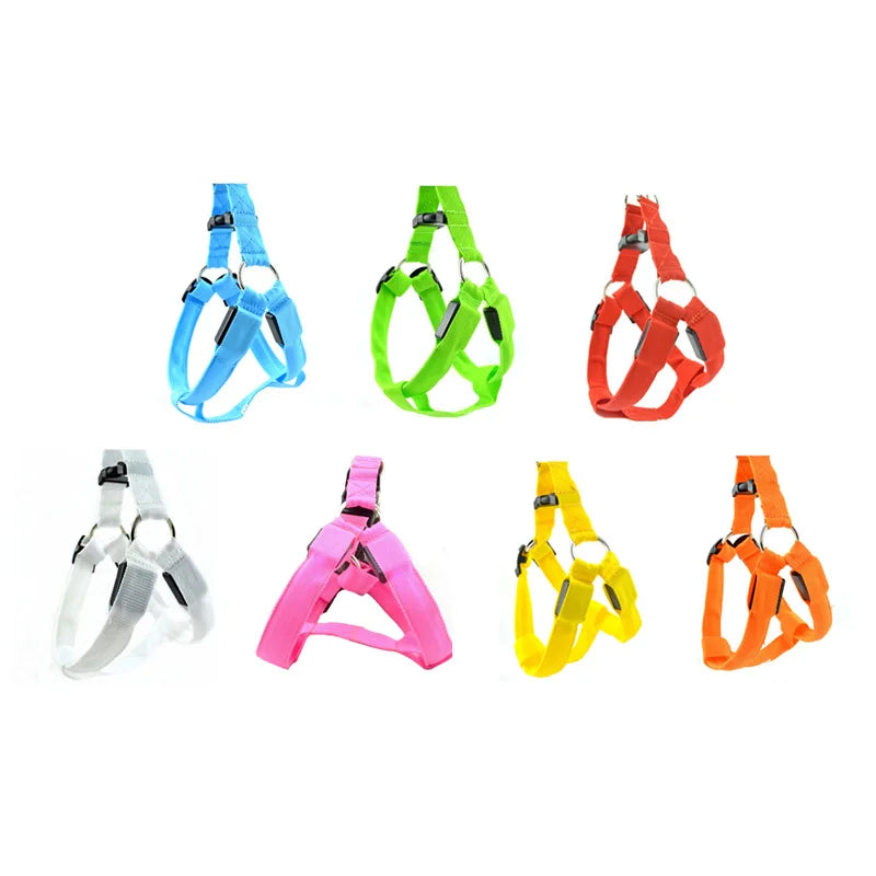 LED Reflective Dog Harness with Lights Nylon Button Battery Pet Safety Vest Adjustable Glowing Dog Harness