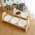 Raised Pet Ceramic Dog Bowl Adjustable Elevated Stand Bowls Neck Care Feeder for Dog Cat Food and Water Wood Ceramic Cat Bowls