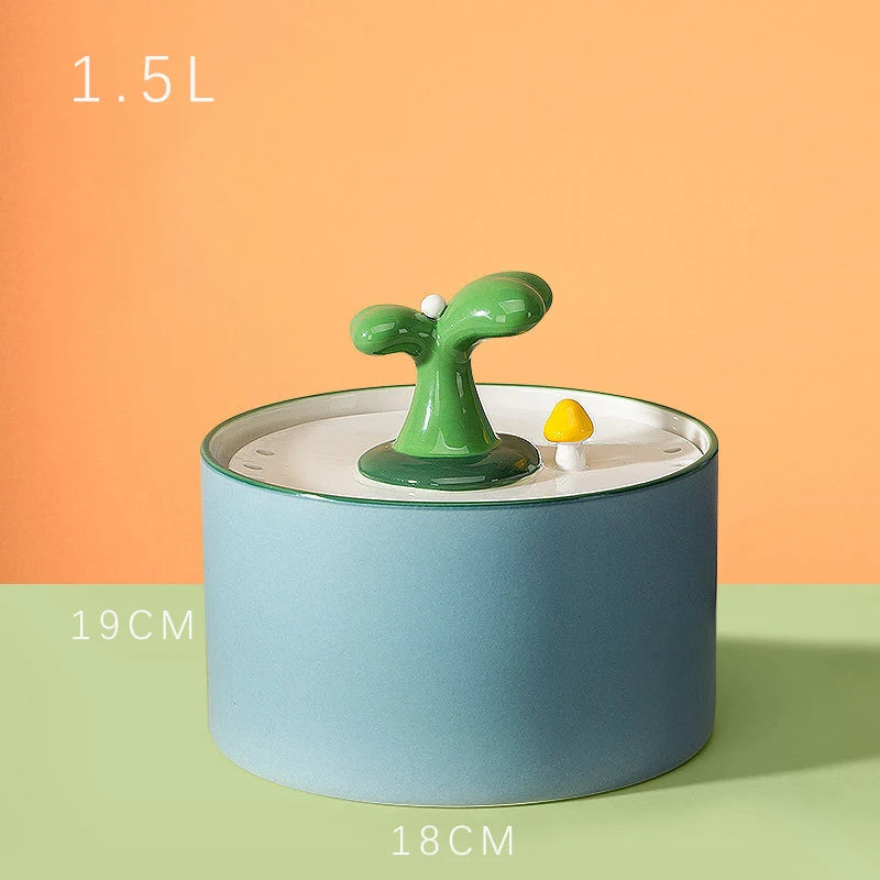 Ceramic Cat Water Fountain Automatic Electric Pet Water Dispenser Dog Filter Drinker Pet Drinking Feeder with Quiet Pump 1.5L