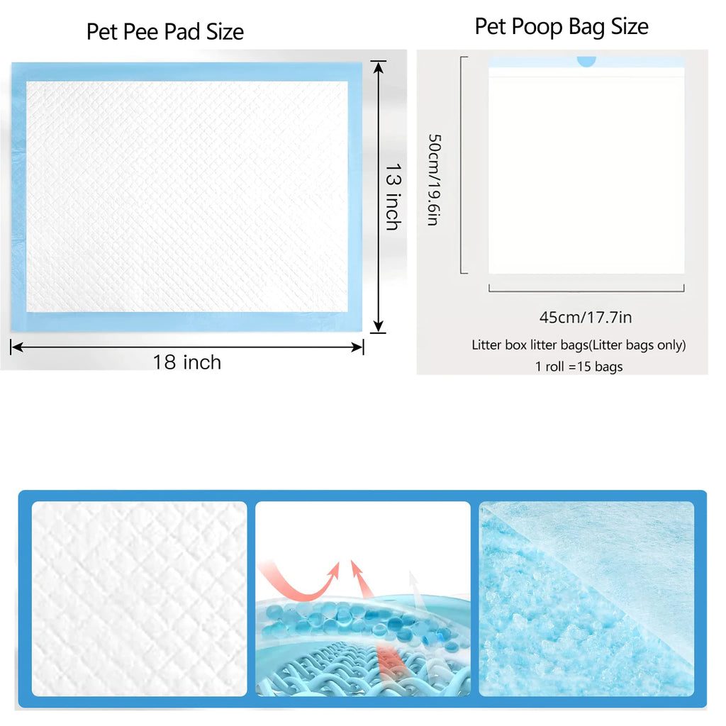 100pcs Disposable Puppy Training Pads Pee for Dogs Cats Rabbits Guinea Pigs Waterproof with Automatic Cat Litter Box Poop Bags