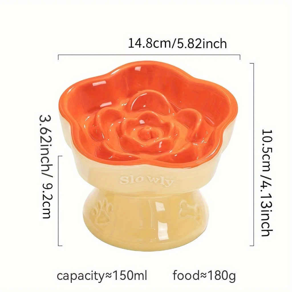 Colorful High-Footed Slow Feeder Ceramic Cat Bowls Anti-Spill Neck Protecting Pet Bowl for Small Dogs and Cats