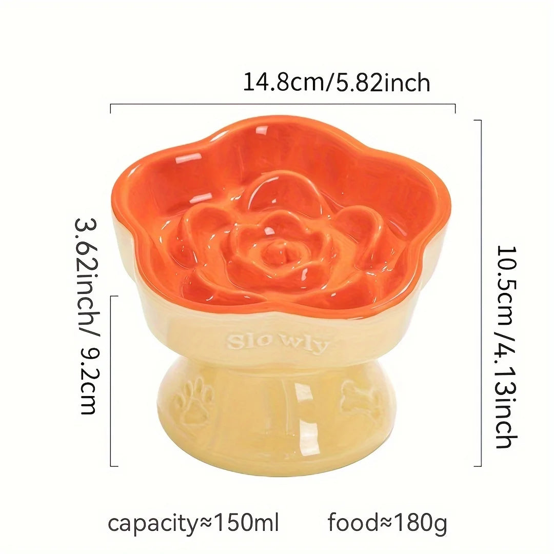 Colorful High-Footed Slow Feeder Ceramic Cat Bowls Anti-Spill Neck Protecting Pet Bowl for Small Dogs and Cats