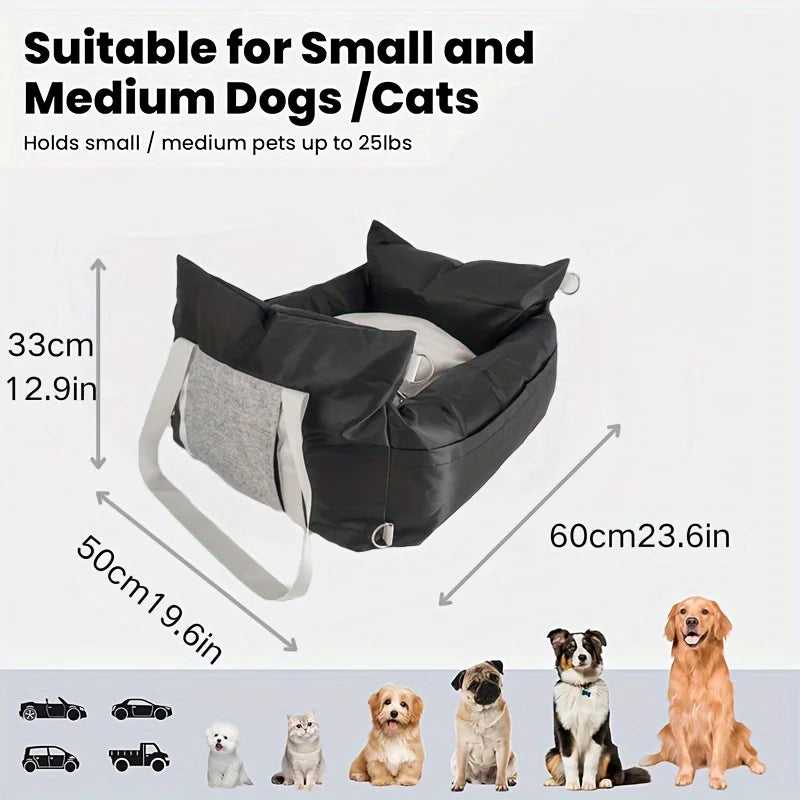 Waterproof Dog Car Seat Portable Elevated Pet Booster Seat with Ideal for Small Large Dogs Non-Slip Travel Dog Bed for Vehicle