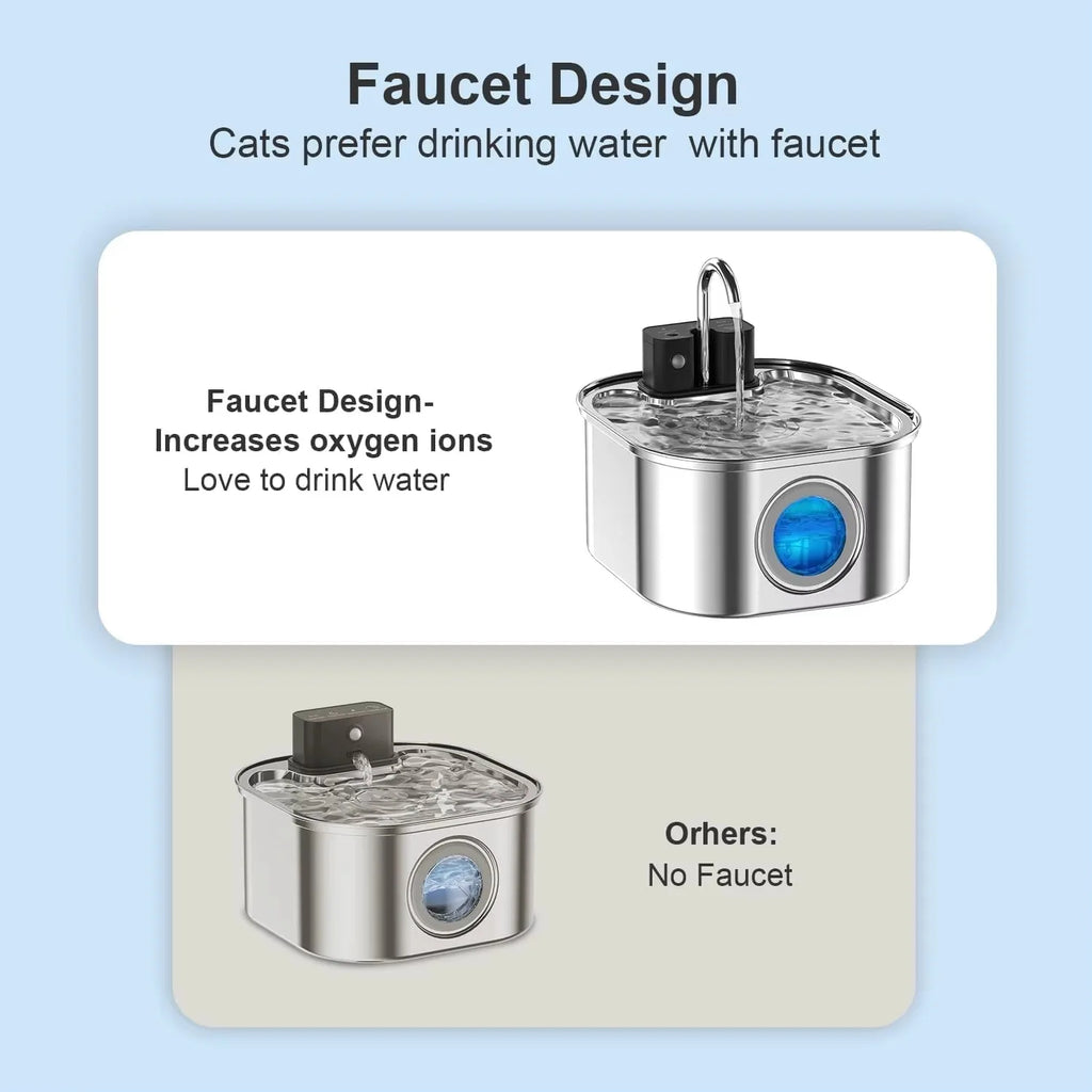 4000MAh Wireless Cat Water Fountain Rechargeable Faucet Stainless Steel Battery Sensor Cat Fountain 3.2L/108oz with 6pcs Filters