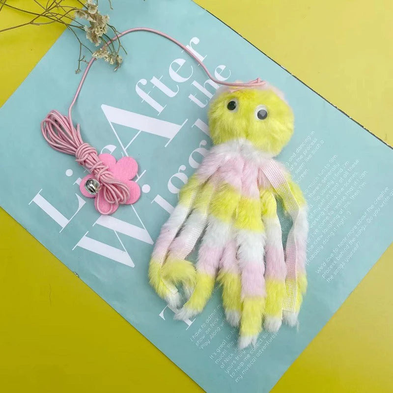 Interactive Cat Toys Hanging Simulation Cat Plush Toy Retractable Plush Octopus Shape Hanging Door Type Pet Toy Cat Supplies