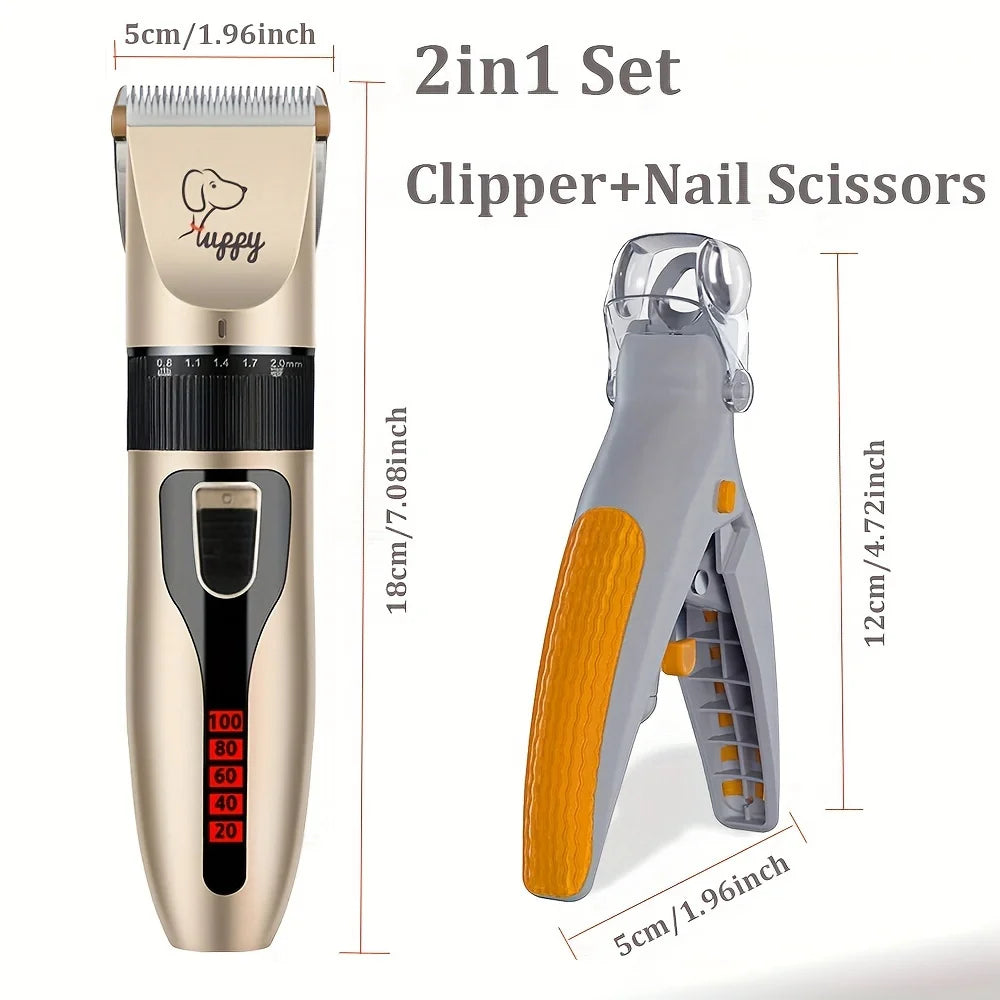 2 in 1 Electric Trimmer & LED Nail Clipper Non-Slip Grip Pet Smart Dog Cat Grooming Kit with LED Light Scissors Included