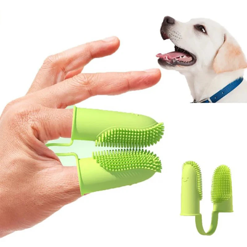 Soft Dog Finger Brush Toothbrush Double Headed Pet Toothbrush Dog Cleaning Breath Care TPR Designer Dog Brush Pet Supplies