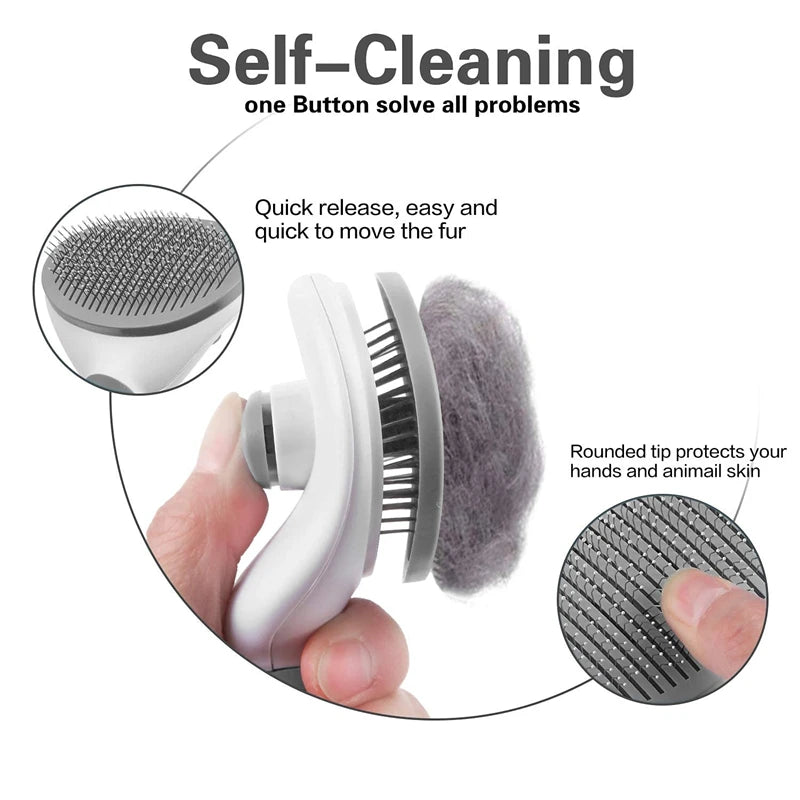 Pet Dog Hair Remover Brush Cat Comb Grooming and Care Dog Brush Stainless Steel Comb for Long Hair Dogs Self Cleaning Pet Brush