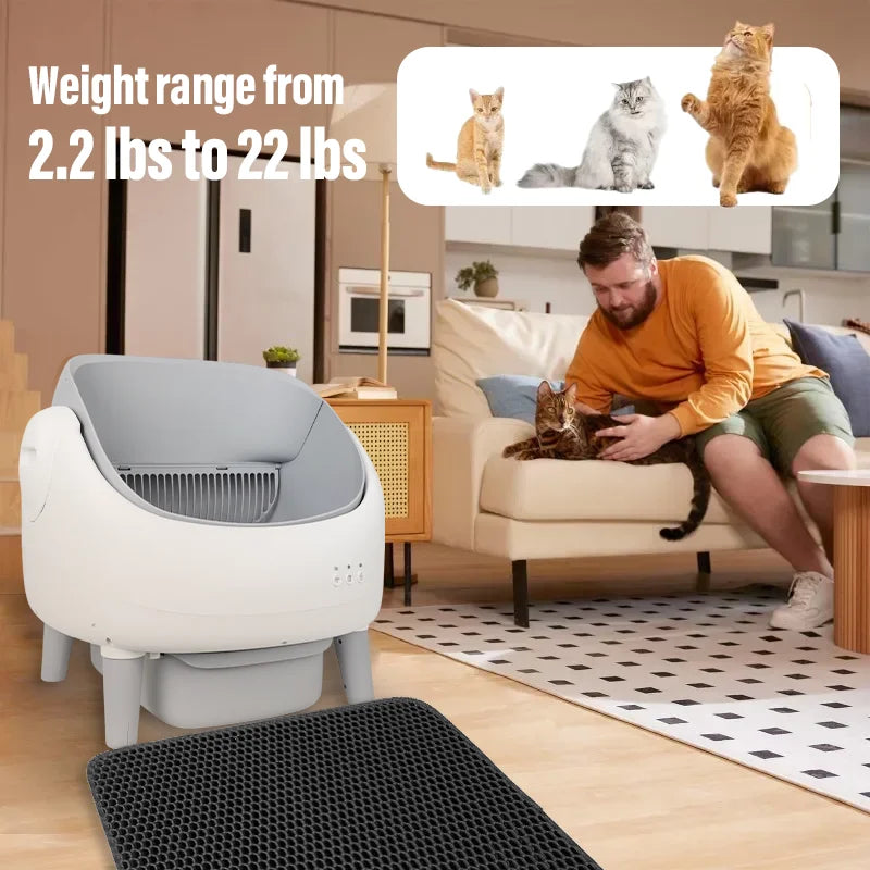 Open-Top Automatic Cat Litter Box Self-cleaning Litter Box for Cats APP Control Odor-Free Waste Disposal with Trash Bags